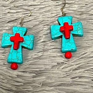 Handmade chunky turquoise cross earrings